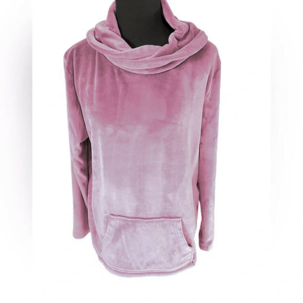 Softies Velour Pullover Cowl neck with Pockets Blush Pink Small - Picture 2 of 9